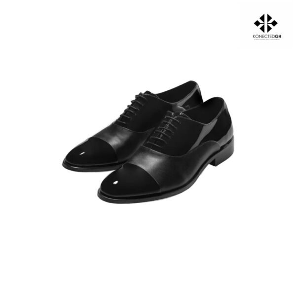 The Black Tux Cap Toe Shoes in Patent/Calf